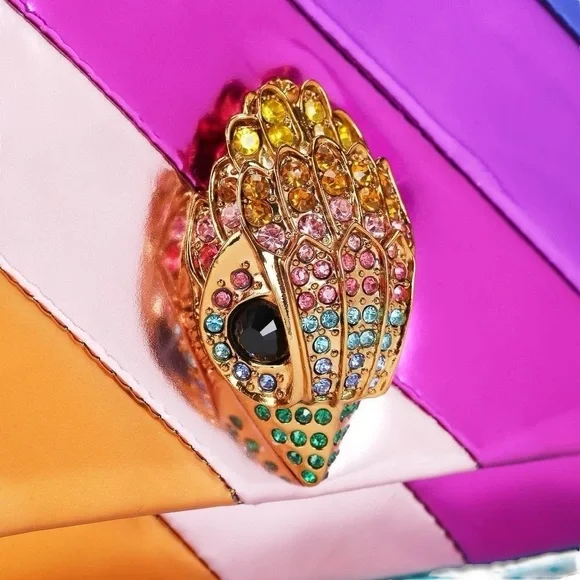 Kurt Geiger MINI KENSINGTON METALLIC LEATHER LONG FLAP CROSSBODY IN RAINBOW NWT - Picture 5 of 6